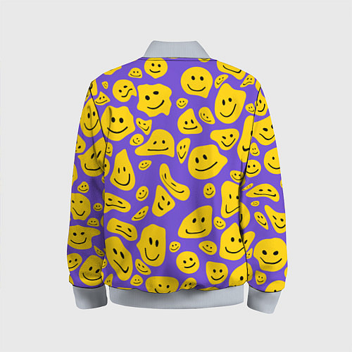 Детский бомбер Расплывшийся смайлик на фиолетовом / 3D-Серый – фото 2