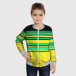 Бомбер детский Разноцветный черно желтый с зеленым полосатый узор, цвет: 3D-серый — фото 2