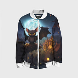 Бомбер детский Летучая мышка на фоне луны и замка, цвет: 3D-белый