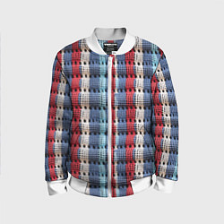 Бомбер детский Вязаный узор разноцветные вертикальные полосы, цвет: 3D-белый