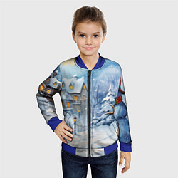 Бомбер детский Новогодний снеговик с шарфом, цвет: 3D-синий — фото 2