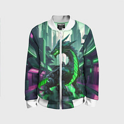 Бомбер детский Неоновый зеленый дракон, цвет: 3D-белый