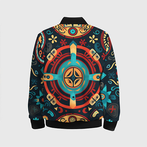 Детский бомбер Симметричный орнамент в славянском стиле / 3D-Черный – фото 2
