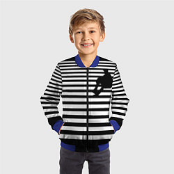 Бомбер детский Силуэт на чёрно белом полосы, цвет: 3D-синий — фото 2