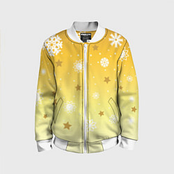Бомбер детский Снежинки и звезды на желтом, цвет: 3D-белый