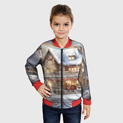 Бомбер детский Снежный новогодний большой дом, цвет: 3D-красный — фото 2