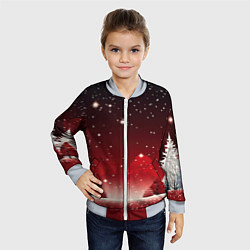 Бомбер детский Зимний берег реки с деревьями и льдом, цвет: 3D-серый — фото 2