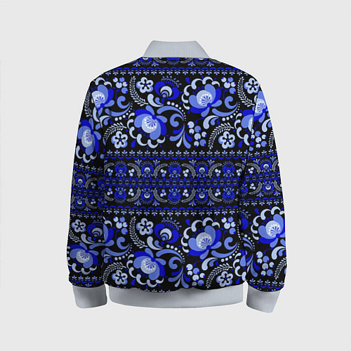 Детский бомбер Новогодняя гжельская роспись цветами на чёрном фон / 3D-Серый – фото 2