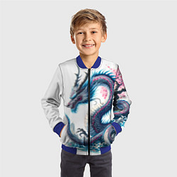 Бомбер детский Японский акварельный дракон - ирезуми, цвет: 3D-синий — фото 2