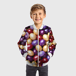 Бомбер детский Красные и фиолетовые пасхальные яйца, цвет: 3D-белый — фото 2