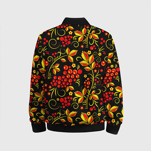 Детский бомбер Хохломская роспись золотистые листья чёрном фоне / 3D-Черный – фото 2
