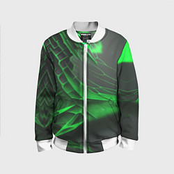Бомбер детский Зелёная сеть на чёрном фоне, цвет: 3D-белый