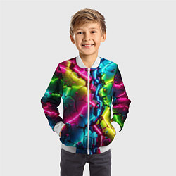 Бомбер детский Трещина - неон, цвет: 3D-белый — фото 2