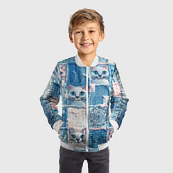 Бомбер детский Кошки на пэчворк джинсах паттерн, цвет: 3D-белый — фото 2