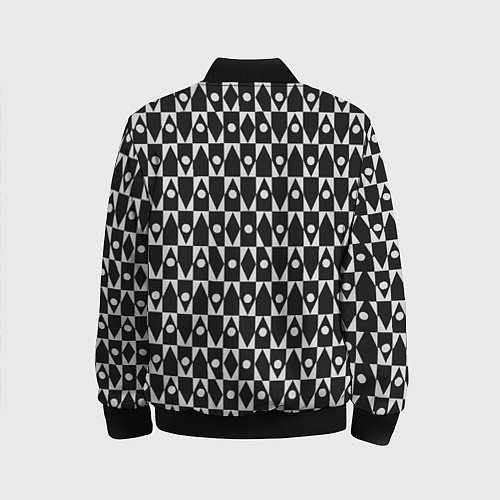 Детский бомбер Чёрно-белые ромбы и круги на чёрном фоне / 3D-Черный – фото 2
