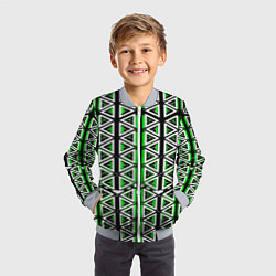 Бомбер детский Бело-зелёные треугольники на чёрном фоне, цвет: 3D-серый — фото 2