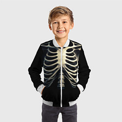 Бомбер детский Человеческий скелет на черном фоне, цвет: 3D-белый — фото 2
