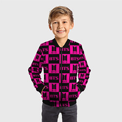 Бомбер детский BTS pattern pink logo, цвет: 3D-черный — фото 2