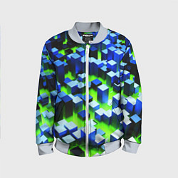 Бомбер детский Синие блоки в зеленом тумане, цвет: 3D-серый