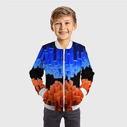 Бомбер детский Стягивающиеся в центре синие и оранжевые блоки, цвет: 3D-белый — фото 2
