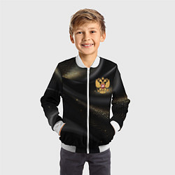 Бомбер детский Золотой герб России на черно-золотой текстуре, цвет: 3D-белый — фото 2