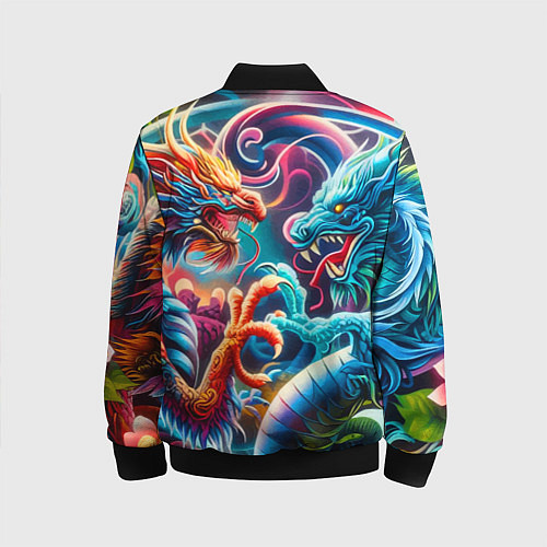 Детский бомбер Противостояние двух драконов - ирезуми / 3D-Черный – фото 2