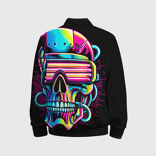 Детский бомбер Cyber skull - ai art neon / 3D-Черный – фото 2