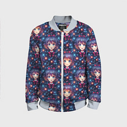 Бомбер детский Аниме девочка с бантиком на голове, цвет: 3D-серый