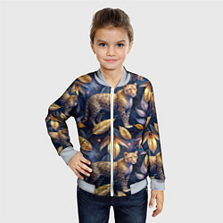 Бомбер детский Леопард с золотыми листьями паттерны, цвет: 3D-серый — фото 2