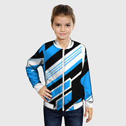 Бомбер детский Бело-синие полосы на чёрном фоне, цвет: 3D-белый — фото 2