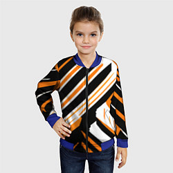 Бомбер детский Чёрно-оранжевые полосы на белом фоне, цвет: 3D-синий — фото 2