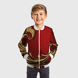 Бомбер детский Классический золотой узор на красном бархате, цвет: 3D-белый — фото 2