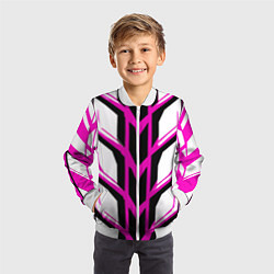 Бомбер детский Чёрно-розовые полосы на белом фоне, цвет: 3D-белый — фото 2