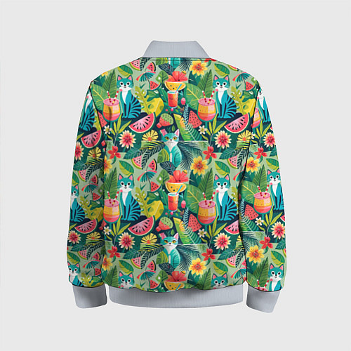 Детский бомбер Летние тропические котики с арбузным коктейлем / 3D-Серый – фото 2