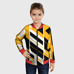 Бомбер детский Black and yellow stripes on a white background, цвет: 3D-красный — фото 2