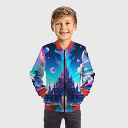 Бомбер детский Сказочный город - пейзаж, цвет: 3D-красный — фото 2