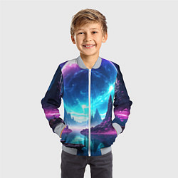 Бомбер детский Космический пейзаж - планеты, цвет: 3D-серый — фото 2