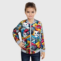 Бомбер детский Геометрический паттерн с котятами - нейросеть, цвет: 3D-серый — фото 2