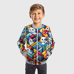 Бомбер детский Геометрический паттерн с котятами - нейросеть, цвет: 3D-серый — фото 2