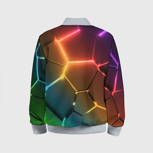 Детский бомбер Радужные неоновые плиты в разломе / 3D-Серый – фото 2