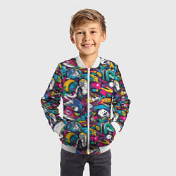 Бомбер детский Граффити спортивные принадлежности, цвет: 3D-белый — фото 2