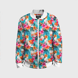 Бомбер детский Летний гавайский паттерн, цвет: 3D-белый