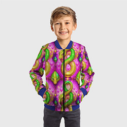 Бомбер детский Желто-зеленые змеи паттерн, цвет: 3D-синий — фото 2