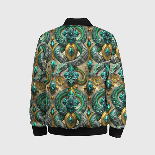 Детский бомбер Паттерн зеленые темные змеи / 3D-Черный – фото 2