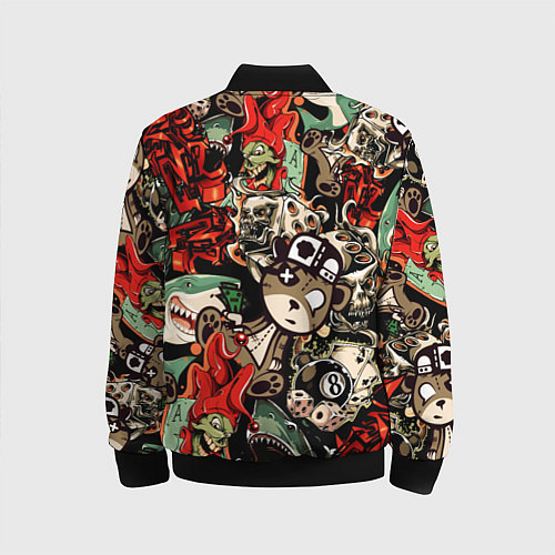 Детский бомбер Граффити плюшевого медведя среди акул азарта / 3D-Черный – фото 2