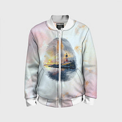 Детский бомбер Маяк у моря на закате в отпечатке пальца