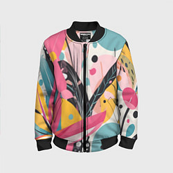 Бомбер детский Листья цветы абстракция, цвет: 3D-черный