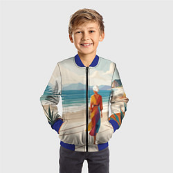Бомбер детский Летний пейзаж с женщиной на пляже, цвет: 3D-синий — фото 2