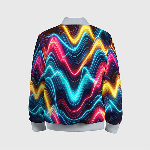 Детский бомбер Хаотичные неоновые полосы - абстракция / 3D-Серый – фото 2