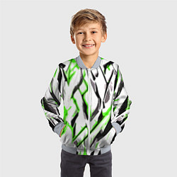 Бомбер детский Чёрно-зелёные агрессивные полосы на белом фоне, цвет: 3D-серый — фото 2